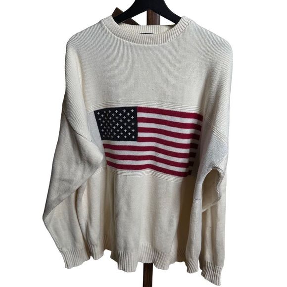 VTG Stars and Stripes American Flag Knot Crewneck Sweater Made in USA Men’s XL - Picture 1 of 4